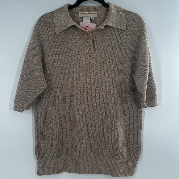 Norm Thompson Size L Pullover Collar Linen Blend Polo‎ Sweater Short Sleeve - Picture 1 of 8